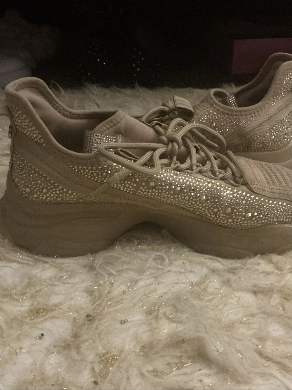 Steve Madden Womens Knit Lace-Up Sneakers in Taupe